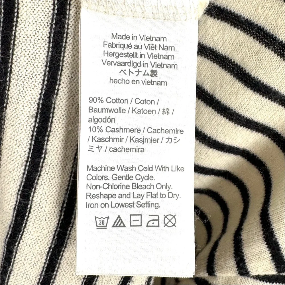 J. Crew Men’s Cotton Cashmere Long Sleeve T-Shirt Cream Black Stripe Size M
